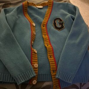 Gucci Blue and Yellow Knit Sweater Jacket